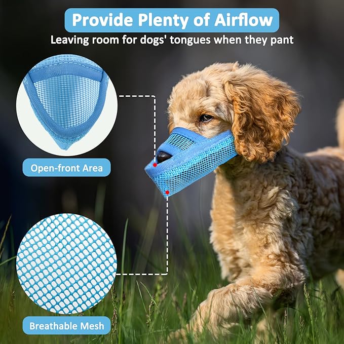 Crazy Felix Nylon Dog Muzzle for Small Medium Large Dogs Dachshund Beagle Poodle Labrador, Air Mesh Breathable and Drinkable Pet Mouth Guard for Anti-Biting Chewing Scavenging(XXS, Blue)