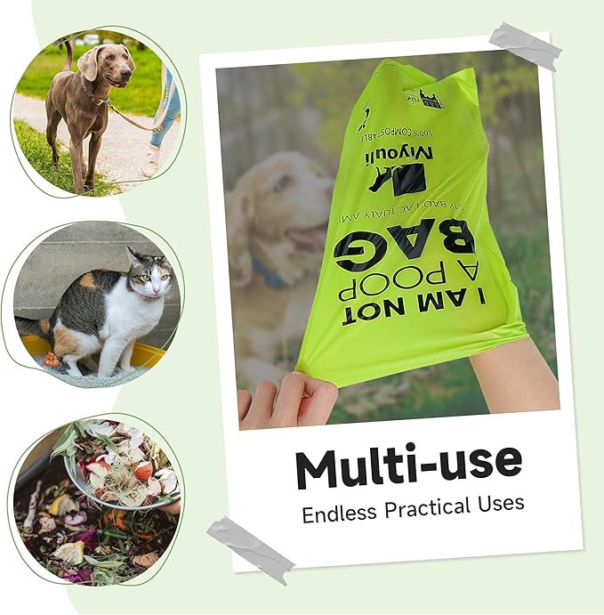 100% Certified Compostable Dog Poop Bag Rolls, 120 Bags (8 Rolls) Eco-Friendly Poop Bags for Dogs, Leak Proof Unscented Easy Open Poop Waste Bag（Green）