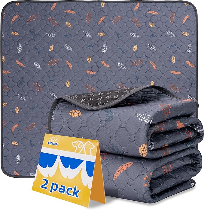 Sunheir Washable Pee Pads for Dogs - 2-Pack Thick Heavy Absorbency Reusable Pee Pads Prevent Leakage Non-Slip, Waterproof Pet Training Pads for Puppy Playpen, Crate, Whelping Box, Potty Training, Grey