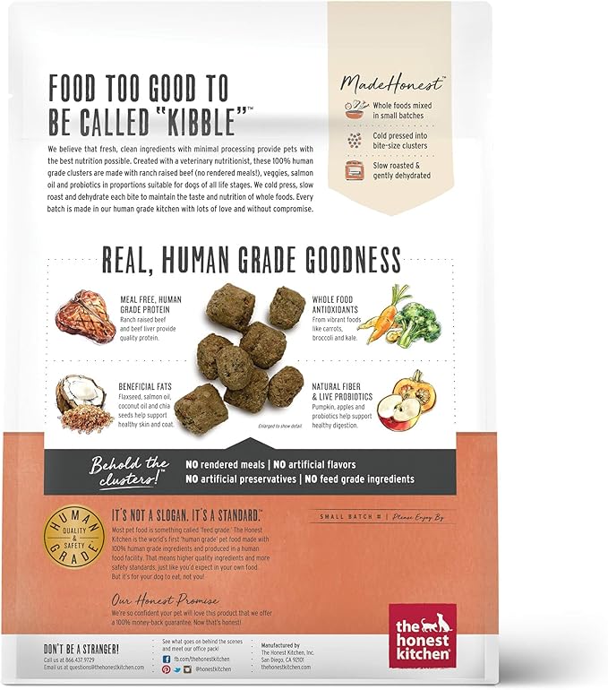 The Honest Kitchen Whole Food Clusters Grain Free Beef Dry Dog Food, 1 lb