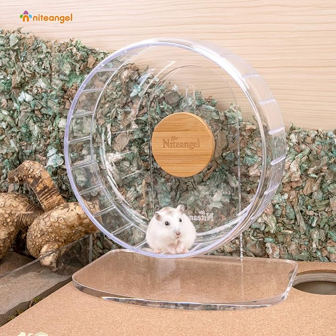 Niteangel Super-Silent Hamster Exercise Wheels: - Quiet Spinner Hamster Running Wheels with Adjustable Stand for Hamsters Gerbils Mice Or Other Small Animals (S, Transparent)