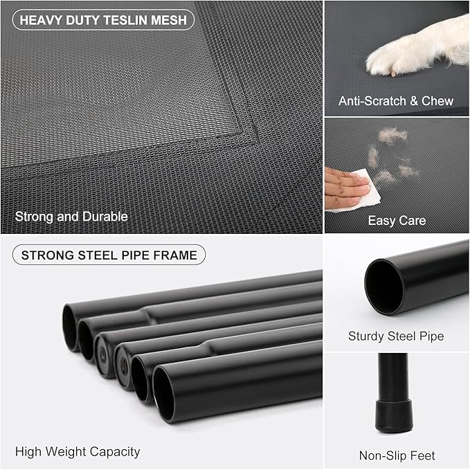 Cooling Elevated Dog Bed with Non-Slip Floor Protectors & Breathable Mesh, Raised Indoor & Outdoor Dog Cot Hammock, 41" L x 32" W x 8" Th, Medium, Grey
