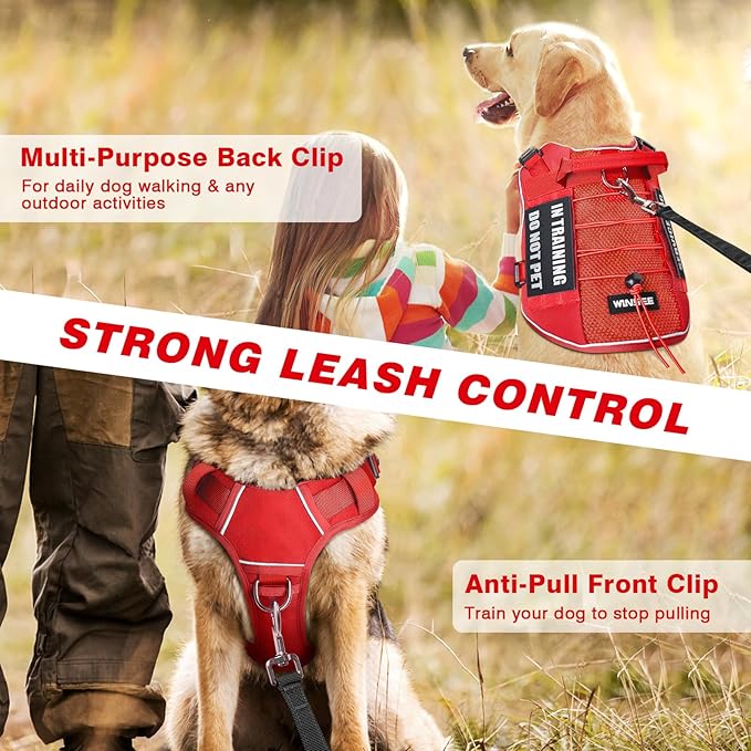 WINSEE Service Dog in Training Mesh Harness with 10 Pet Patches, Soft Air Mesh Breathable Tactical Dog Molle Vest, Reflective Military Pet Vest for Walking Hiking for Medium Dogs