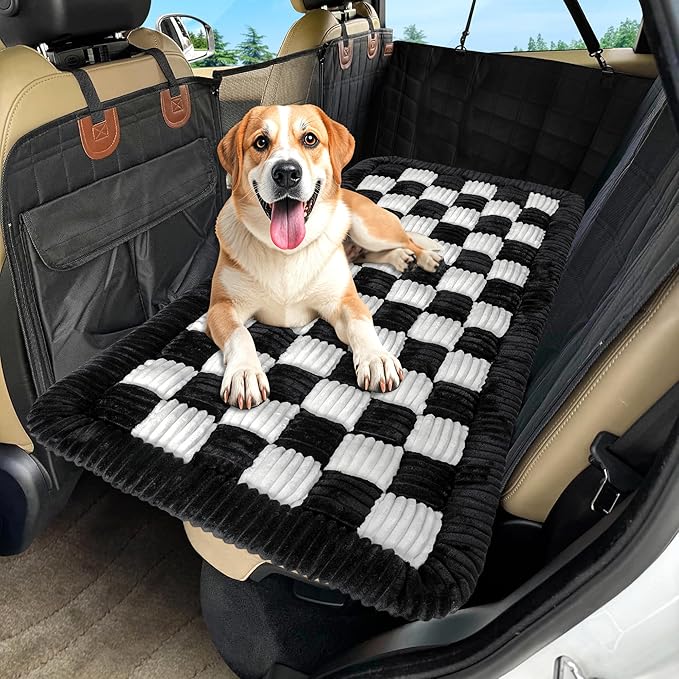 Dog Car Bed Mat, Non-Slip Backseat Extender Pet Blanket, Plaid Dog Bed for Trucks, Sedans & Large SUVs, Chew-Resistant Travel Pad for Dogs, Easy Clean & Scratch-Proof & Comfort (56"x28.7")
