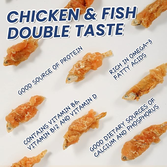 Dog Treats Chicken & Fish, High in Protein and Omega-3, for Large Small Dogs, 10.5 oz