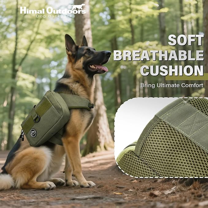 Himal Outdoors Dog Backpack & Saddle Bag, Tactical Hiking Backpack for Large Dogs with Side Pockets & Adjustable Strap