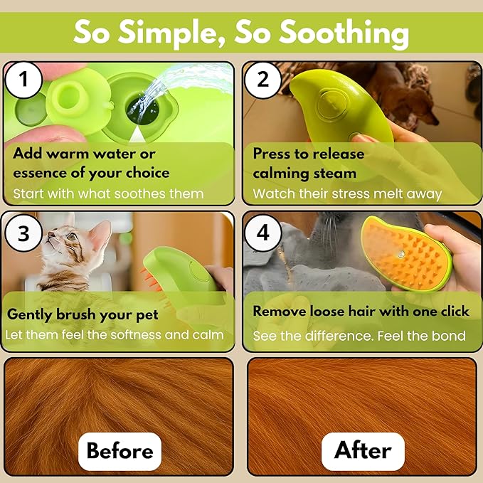 Cat Brush with Steam – Steam Cat Brushes for Indoor Cats | Pet Spray Hair Removal Comb & Relaxing Grooming Tool for Calmer, Happier Cats
