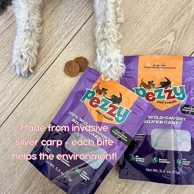 Silver Carp Chips Dog & Cat Treats | Single Ingredient | Wild Caught | Made w/Invasive Fish | Grain Free | High Protein + Low Fat | Hypoallergenic | Made in The USA (2 Pack)