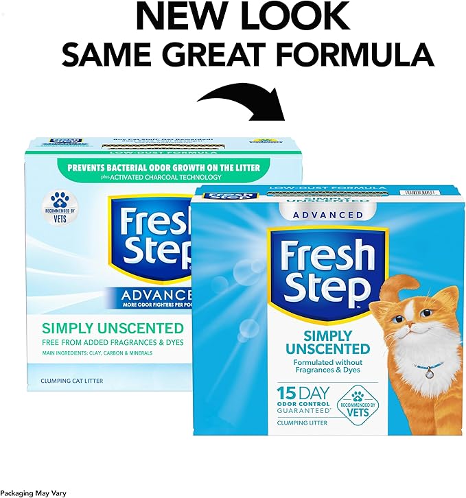 Fresh Step Advanced Simply Unscented Clumping Litter, Fresh Step Unscented Cat Litter Fights Odor on Contact, 37 lbs. (2 x 18.5 lb. Box)