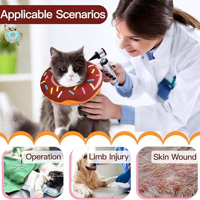 Cat Cone Collar Soft, Cute Cat Donut Collar After Surgery, Adjustable Kitten Recovery Cones to Stop Licking, Lightweight Neck Elizabethan Collars for Cats Kittens (Brown, Small)
