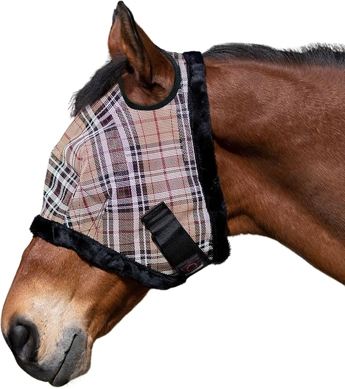 Kensington UV Fly Mask with Fleece Trim - Protective Mask with Dual Ear Opening & Forelock Freedom - Medium, Deluxe Black
