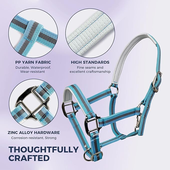 JWODVNTH Adjustable Horse Halter with PP Webbing, Durable Horse Halters with Zinc Alloy Hardware, Horses Training Equipment to Prevent Friction for Training, Competitions ＆ Daily
