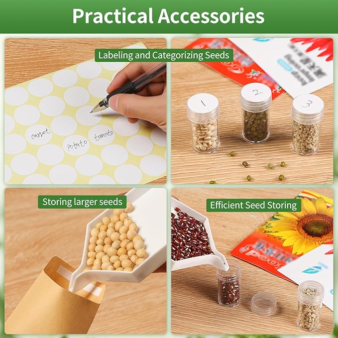 Seed Storage Box, Portable Seed Saving Box, Sturdy Seed Organizer Kit Seed Envelopes Funnel Label, Seed Container for Flower Plants Vegetable Seed, M-60 Slots