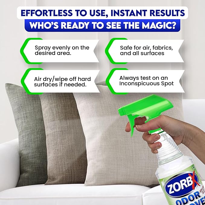ZORBX Unscented Odor Remover Spray 32 oz - Perfect Solution for Strong Odor - Advanced Trusted Formula & Fast-Acting Odor Eliminator for Dog, Cat, Puppy
