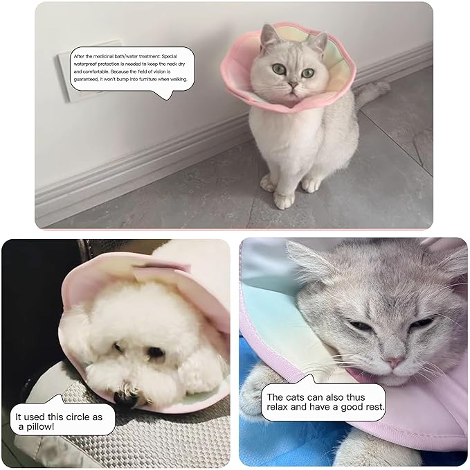 Touchdog Foldable Dog Cone Collar for Cats & Dogs - Adjustable Soft Recovery Collar with Waterproof PU Coating, Lightweight Design, 24.5cm/9.6in Wide Barrier (Pink Gradient Color, M)