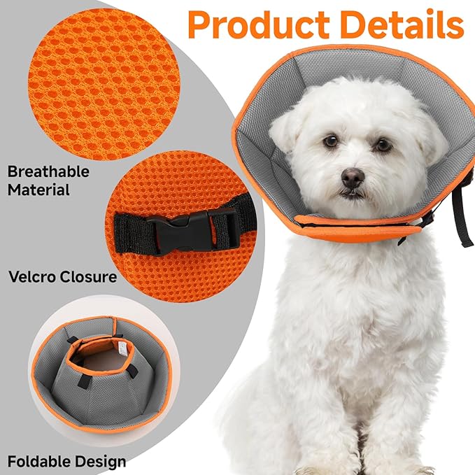 Dog Cone Collar L, Soft Cones for Large Medium Small Dogs,Adjustable Dog Cone Alternative to Stop Licking, Comfy Elizabethan Collar for After Surgery Wound Healing & Hot Spots Orange
