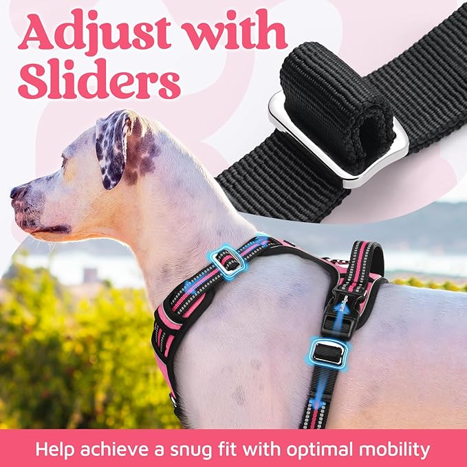 rabbitgoo Dog Harness for Large Dogs, No Pull Pet Vest with 3 Buckles, Adjustable Soft Padded Pet Harness with Easy Control Handle and Reflective Strips, Pink, XL
