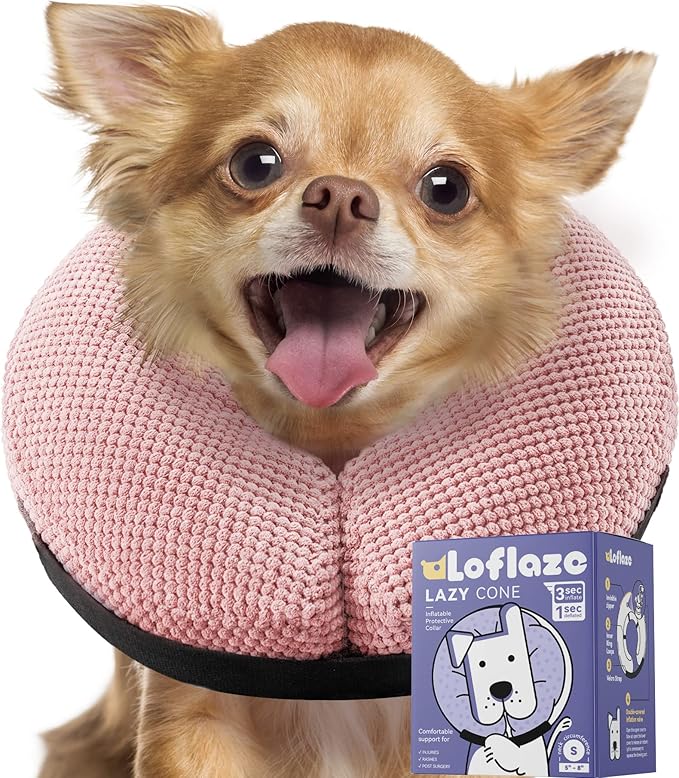 Soft Inflatable Dog Cone Collar for Small Medium Large Dogs - Neck Donut E Collar Alternative for Recovery After Surgery - Pink S