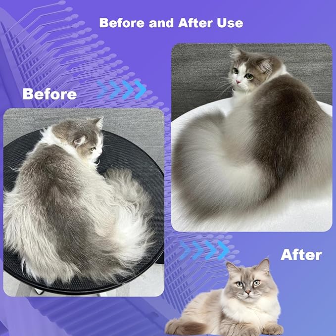 Cat brush, Cat Brush for Long or Short Haired Cats, Remove Loose Fur and Mats, Rounded Pins Reduces Painful Pulling, Not for Tangle and Curly Fur, Violet