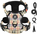 IVY&LANE No Pull Dog Harness with Leash Set, Reflective No Choke Pet Vest,Adjustable Oxford Dog Vest Harness with Easy Control Handle for Medium Lagre Dogs (Checkered Beige,M)