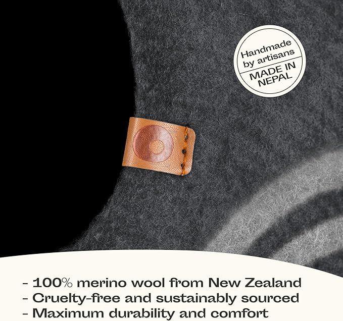 MEOWFIA Cat Cave – Premium Felt Cat Bed for Indoor Cats, Handmade 100% Merino Wool (Large, Dark Grey)