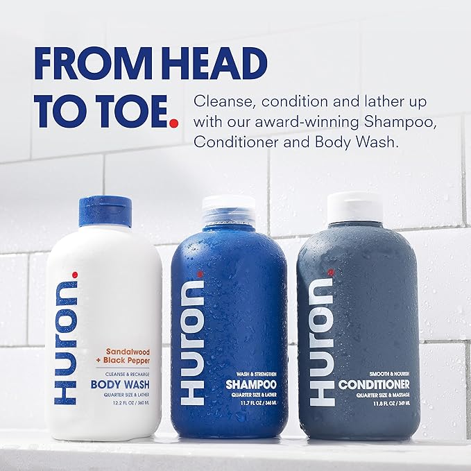 Huron Shower Kit - Shampoo, Conditioner, & Body Wash For Men - Citrus + Eucalyptus Scent - Hydrating & Nourishing Men's Shampoo & Conditioner