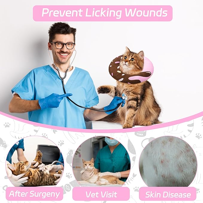 Cat Cone Collar Soft, Adjustable Cat Recovery Collar Kitten Cones to Stop Licking, Cute Donut E Collar After Surgery, Elizabethan Kittens Protective Cones After Spay (Chocolate, Medium)
