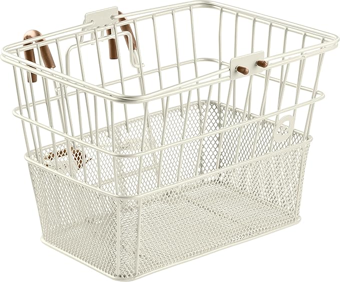 Retrospec Apollo Detachable Front Bike Basket Steel Half-Mesh with Integrated Detachable Hooks and Built-In Handle, Easy Assembly and Portability for Bicycles