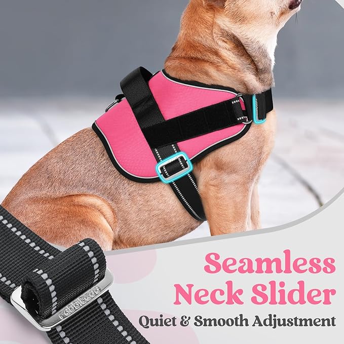rabbitgoo Dog Harness for Large, Easy On Pet Vest with One Buckle, No Pull Adjustable Service Harness with D-Ring & Handle, Reflective for Safety Walking, Training, Pink, L