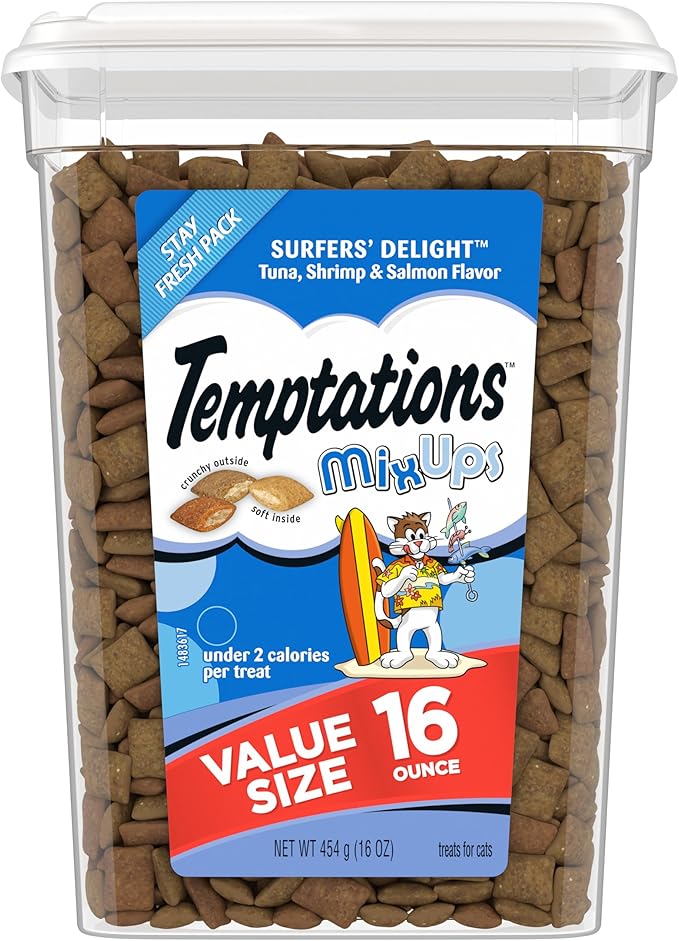 Temptations MixUps Surfer's Delight Flavor Crunchy and Soft Cat Treats, 16 oz. Tub