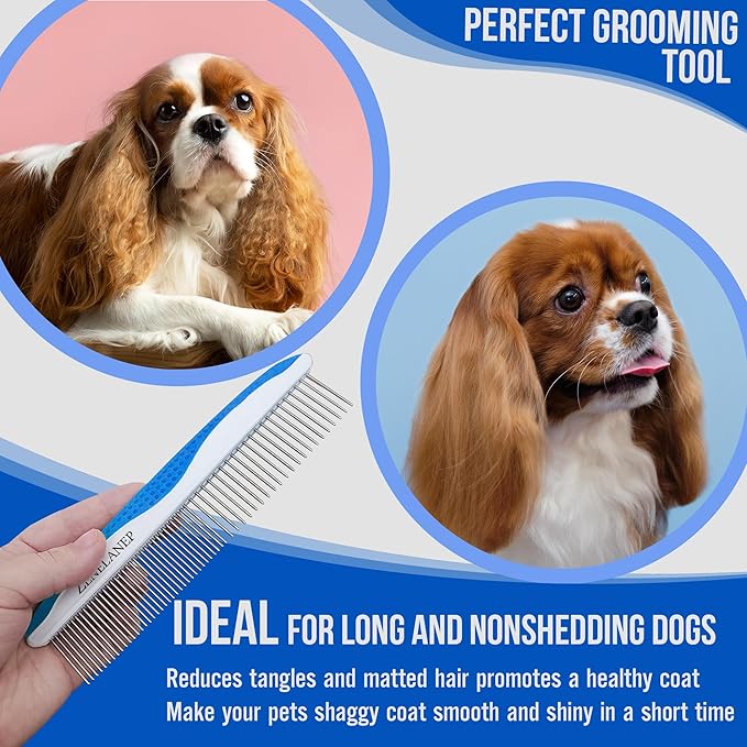 Dog Grooming Comb for Matting – Metal Dematting Comb with Stainless Steel Teeth & Non-Slip Handle (Style 1)