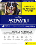 TevraPet Activate II Flea and Tick Prevention for Dogs | 4 Count | Extra Large Dogs 55+ lbs | Topical Drops | 4 Months Flea Treatment