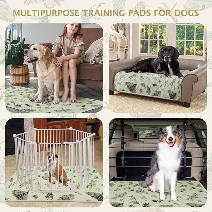 IEUUMLER Washable Pee Pads for Dogs, 2 Pack Insect Pattern Reusable Waterproof Puppy Potty Pads, Non-Slip Absorbent Pet Training Pads for Playpen Crate Bed EU014