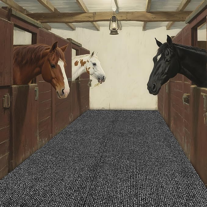 LILXIU 4x6 Ft Horse Stall Mat 6mm Thick Stable Mat for Horses Durable Tear Resistant Polyester with TPE Rubber Backing Moisture Absorbent Easy to Clean for Stables Barns Kennels Garages