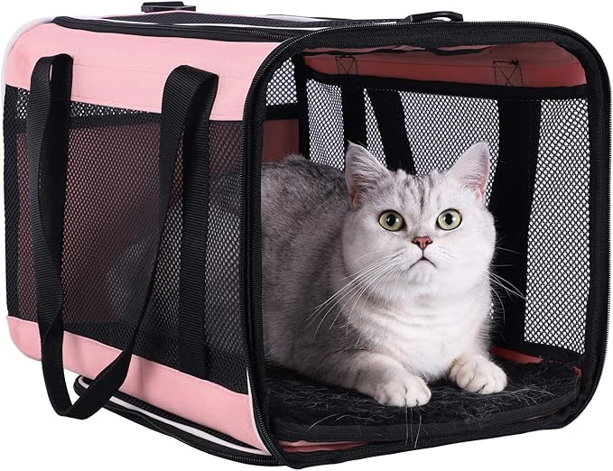 Easy Top Load Large Cat Carrier for Large and Medium Cats, Small Dogs. Easy to get cat in, Carry, Storage, Clean and Escape Proof, Pink