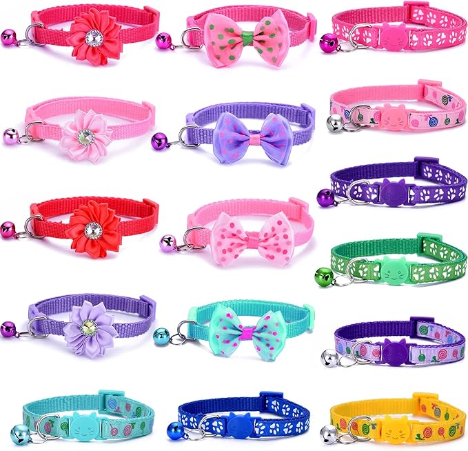 16 PCS Cute Cat Collars Breakaway with Bell for Boy Cats and Girl Cats Gifts
