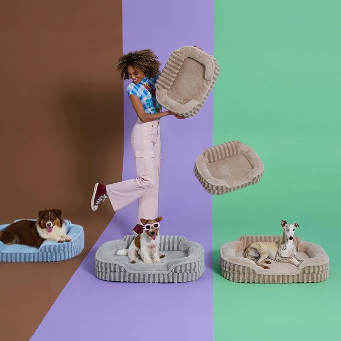 LE SURE Cute Dog Bed Medium Size Dog, Orthopedic Waterproof Medium Pet Beds with Sides, Non-Slip Bottom and Egg-Crate Foam Pet Couch Sofa with Washable Removable Cover, Beige