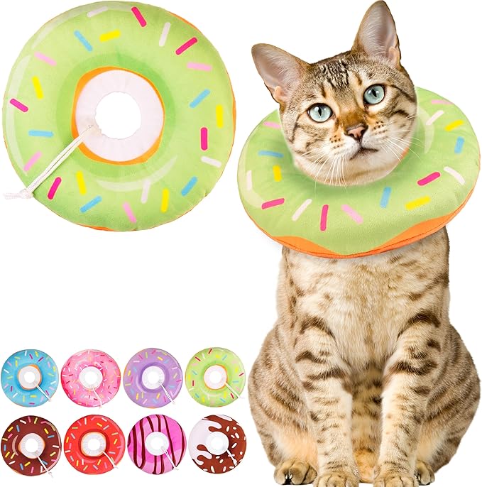 Cat Cone Collar Soft, Cute Cat Donut Collar After Surgery, Adjustable Kitten Recovery Cones to Stop Licking, Lightweight Neck Elizabethan Collars for Cats Kittens (Green, Medium)