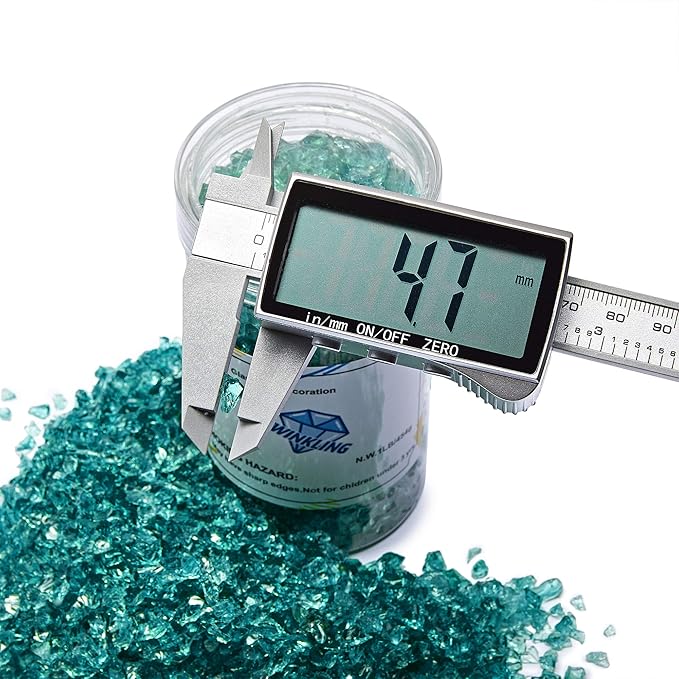 TWINKLING High Luster Fire Glass Gravel Stone Glitter,Broken Glass,Fire Gems Chips,Crushed Glass for Fire Pit Crafts Resin Art Aquarium Garden Decoration,3-6mm,1-Pound Jar (Turquoise)
