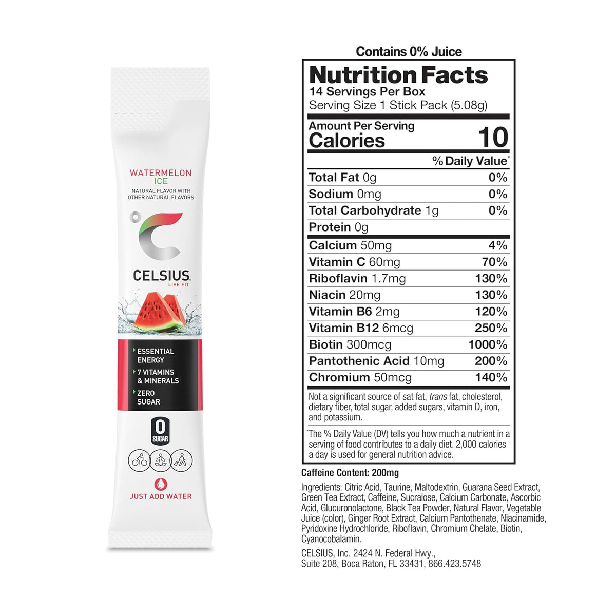 CELSIUS® On-The-Go Powder Sticks Dragonfruit Lime, Essential Energy 2.8 Oz