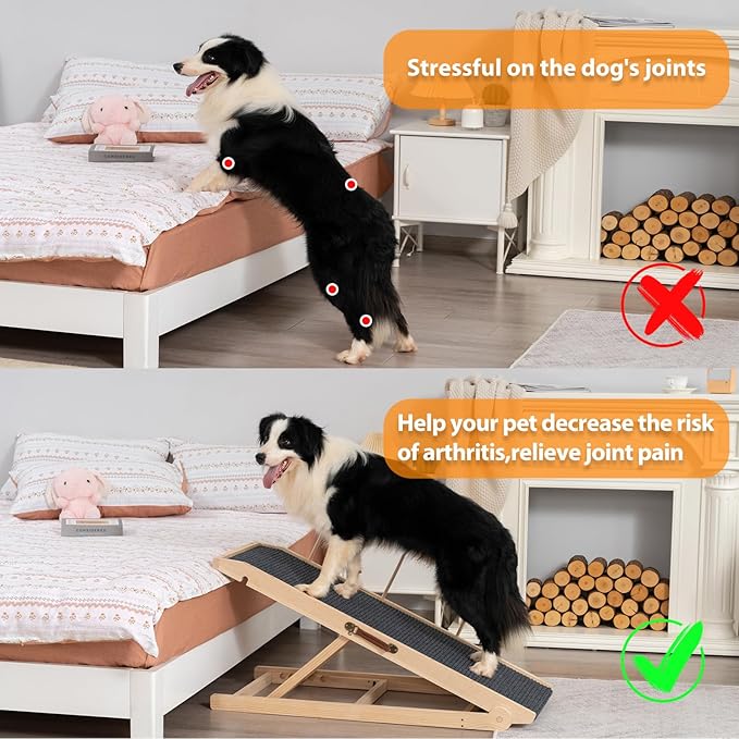 Dog Ramp for Bed, Pet Steps Stairs for Small and Large Dog Portable for Bed, Couch, Car, Height Adjustable, Anti-Slip Traction Mat, Support up to 210 lbs (Black, LENTH-55.1IN)
