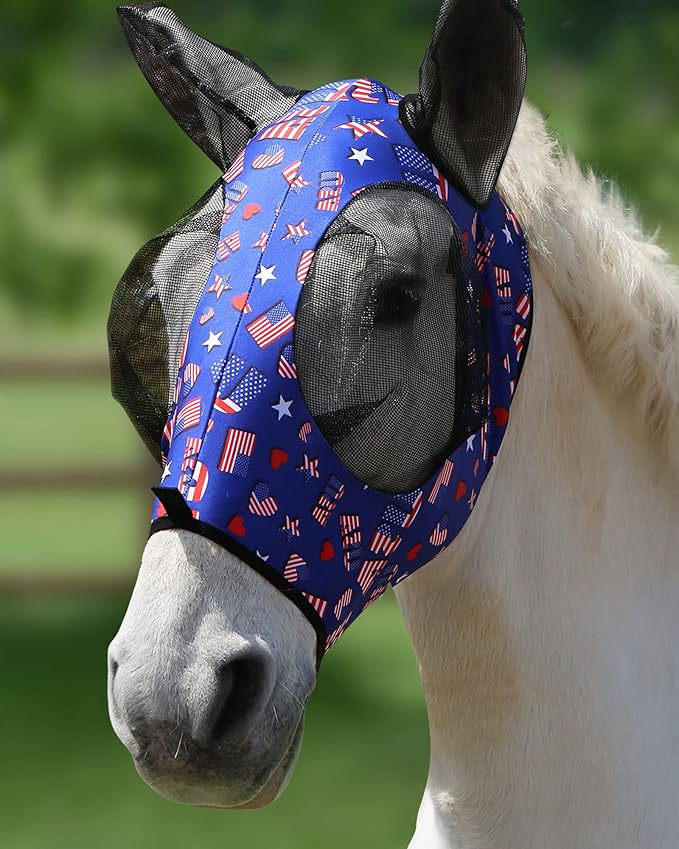 Harrison Howard Super Comfort Stretchy Fly Mask Large Eye Space with UV Protection Soft on Skin with Breathability Classic Letters M Cob