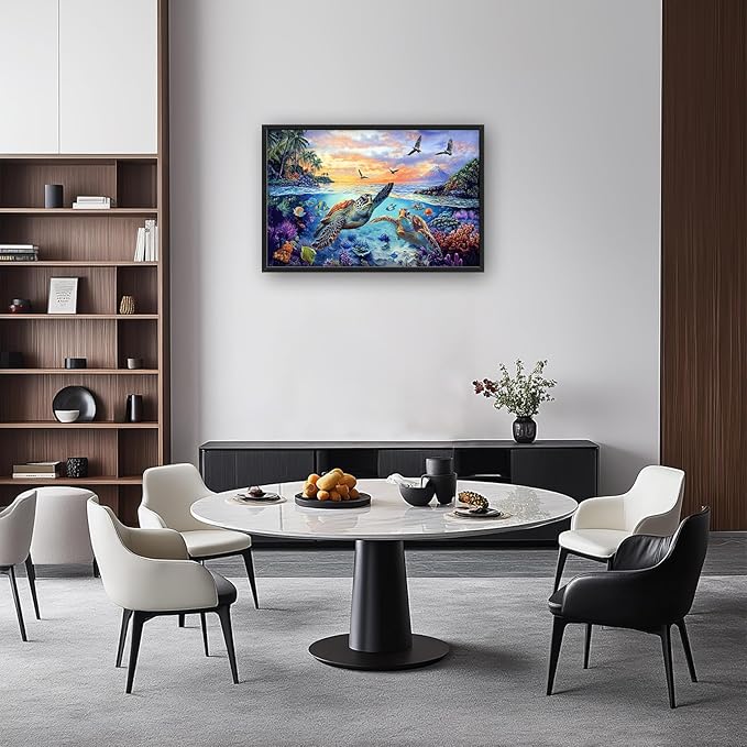 Framed Large Sea Turtle Wall Art for Living Room, Oversized Ocean Turtle Wall Decor Seascape Underwater Marine Life Canvas Painting Home Decoration for Living Room Bedroom Office 36"x24"