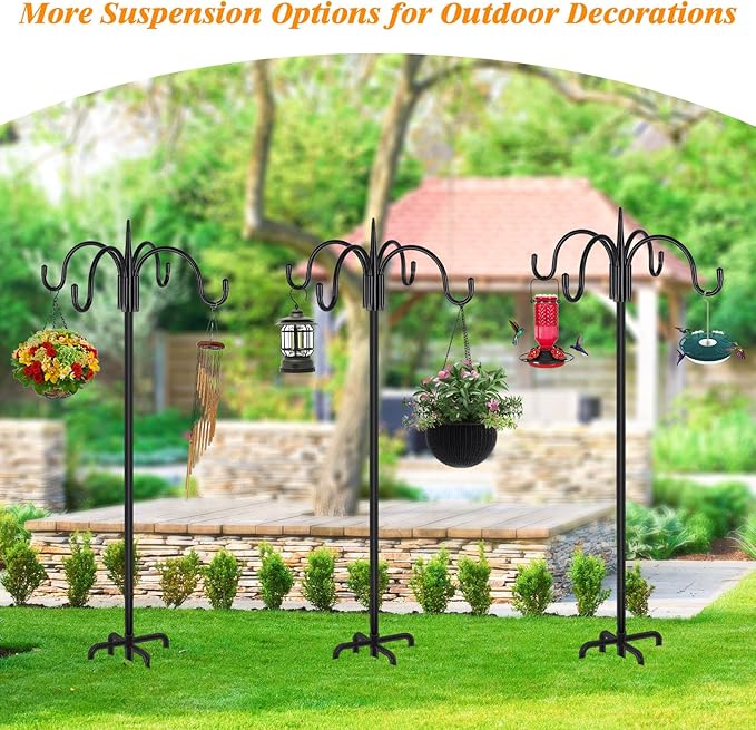 FEED GARDEN 76 Inch Four Shepherd Hooks for Outdoor,Bird Feeder Pole with 5 Prong Base, Adjustable Shepard Hooks for Hanging Plant, Solar Lanterns, Wind Chimes, 2 Pack
