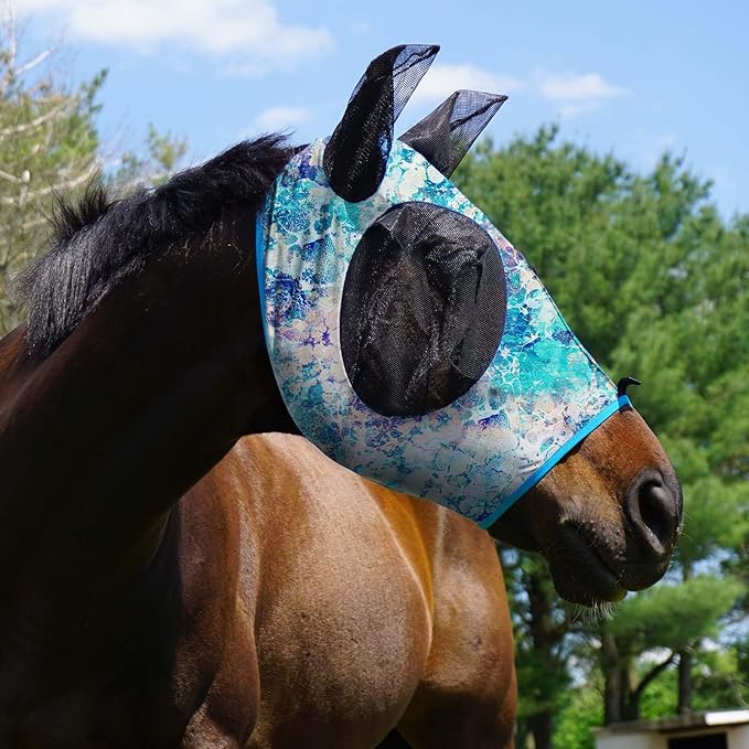 Harrison Howard Super Comfort Stretchy Fitting Horse Fly Mask with UV Protection Soft on Skin with Breathability Pastel Mix Full Size