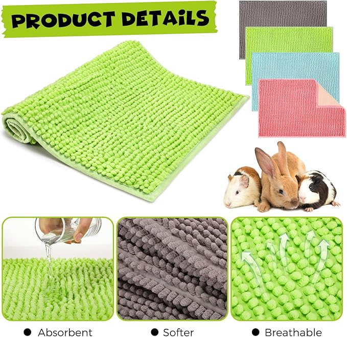 Barydat 8 Pcs Guinea Pig Cage Liner for Guinea Pig Cage Bedding Reusable Rabbit Mat Pad Washable Training Pad Animal Sleeping Bedding Mat(24x16'',Gray, Green, Pink, Blue)