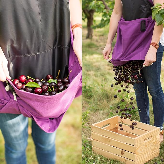 Roo Gardening Apron with Pockets & Harvesting, Picking Pouch - Adjustable, Water-resistant, Washable Canvas Cotton