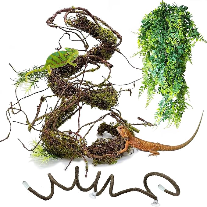 BNOSDM Reptile Vines,Bendable Jungle Climbing Vine,Terrarium Plants Artificial Decor,Tank Decorations Accessories for Bearded Dragons Chameleons Snakes Lizards Hermit Crabs