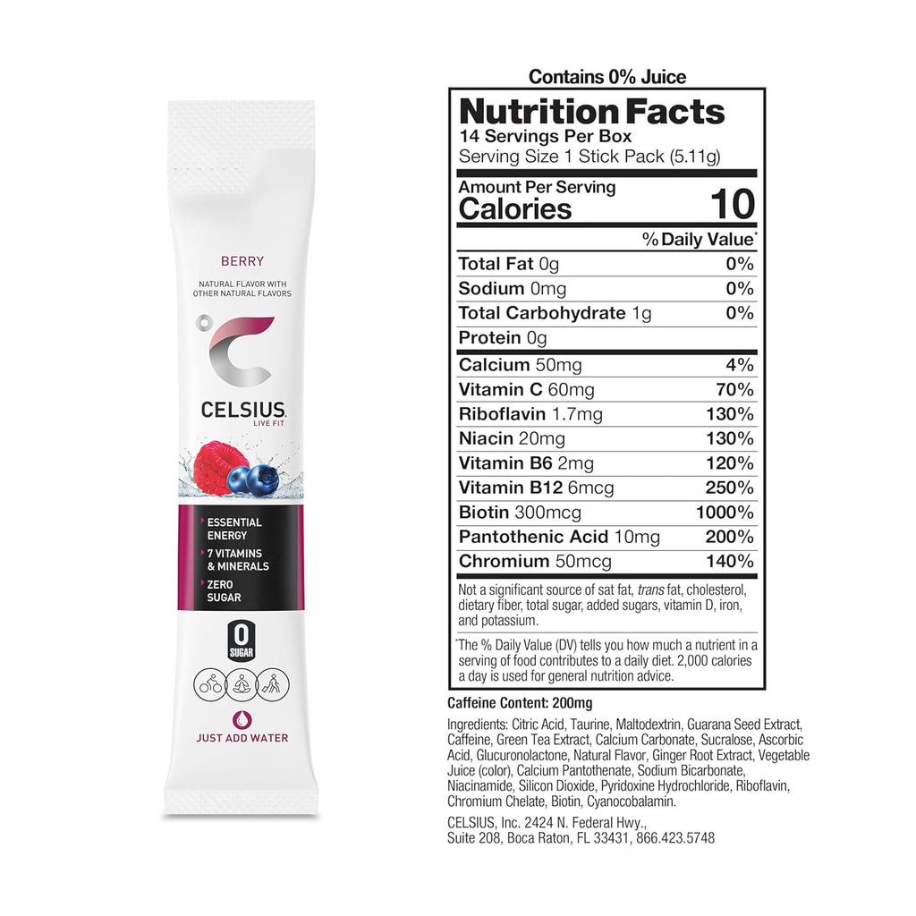 CELSIUS® On-The-Go Powder Sticks Dragonfruit Lime, Essential Energy 2.8 Oz