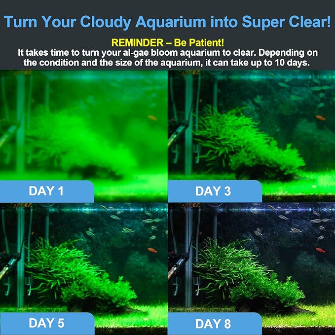 Fish Tank Filter with U - V Light & Timer (3/6/12/24 Hours) for Green Water Cleaning, Aquarium Filter with Aeration Turtle Tank Filter with Pre-Filter Sponge for Tanks 70-100 Gallon